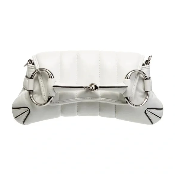 Gucci White Leather Shoulder Bag with Silver Chain - Picture 2 of 3